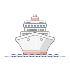 Fototapeta premium Stylized Vector Illustration of a Large Passenger Cruise Ship Bow View on Ocean Water