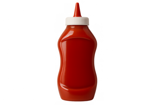 Ketchup sauce in squeeze bottle on transparent background