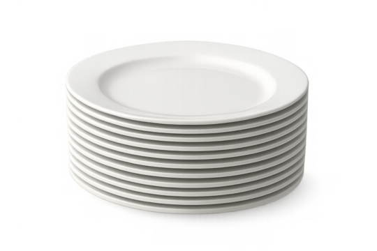 Stack of clean white ceramic dinner plates