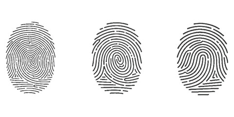 Multiple unique fingerprint patterns for identity and security isolated on white background