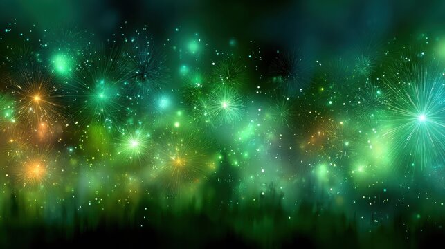 Bright 2027 New Year Celebration With Colorful Fireworks Lighting up the Emerald Green Night Sky