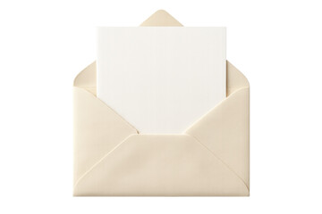 Blank white paper card inserting into envelope