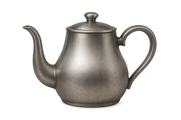 Fototapeta premium Vintage metal pewter teapot with transparent background