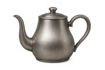 Vintage metal pewter teapot with transparent background