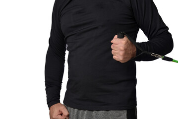 Elastic knee brace for physical training, crossfit, physiotherapy, body health, exercise, pilates, yoga and bodybuilding isolated on white background.