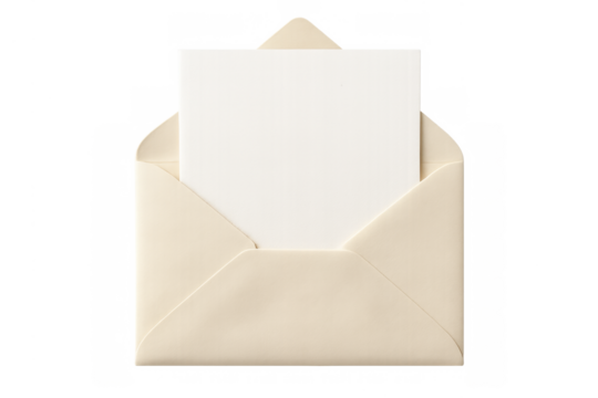 Blank white paper card inserting into envelope