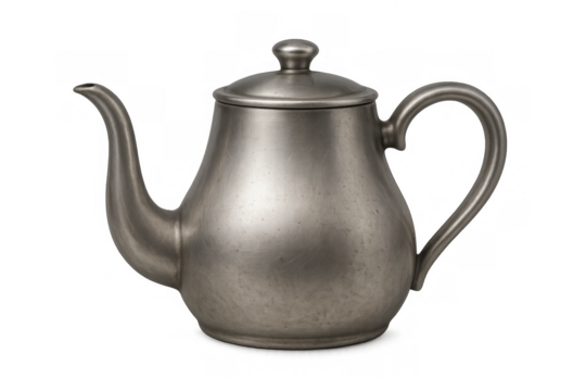 Vintage metal pewter teapot with transparent background