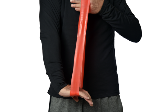 Elastic knee brace for physical training, crossfit, physiotherapy, body health, exercise, pilates, yoga and bodybuilding isolated on white background.