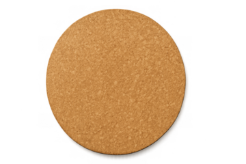 Round cork drink coaster protecting surfaces on transparent background