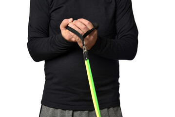 Elastic knee brace for physical training, crossfit, physiotherapy, body health, exercise, pilates, yoga and bodybuilding isolated on white background.