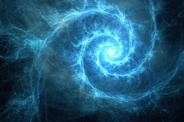 Obraz premium Fractal Ologramma. Energetic Blue Hologram with Swirling Lights in a Cosmic Sphere