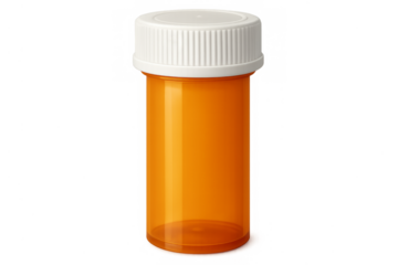 Empty orange prescription container with white cap