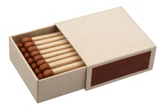 Matchbox with matches inside, ready for ignition
