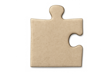 Single blank cardboard puzzle piece transparent background