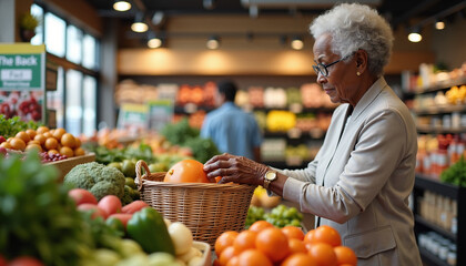 Grocery shopping offers fresh produce at local market with variety of fruits and vegetables. Grocery shopping includes fresh selection to enhance healthy eating habits.
