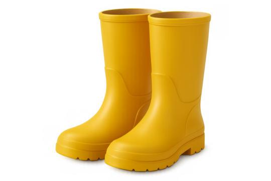 Yellow rubber rain boots standing on transparent background