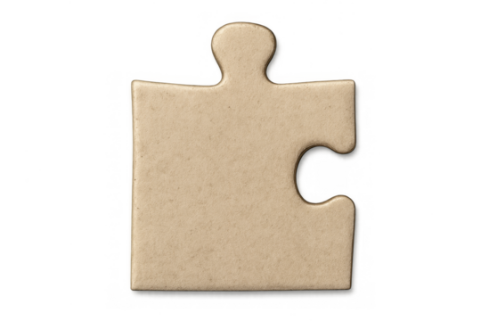 Single blank cardboard puzzle piece transparent background