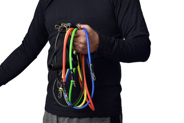 Elastic knee brace for physical training, crossfit, physiotherapy, body health, exercise, pilates, yoga and bodybuilding isolated on white background.