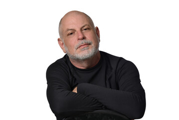 portrait adult man bald white beard face expression happy thoughtful male model gentleman in black clothes image.
