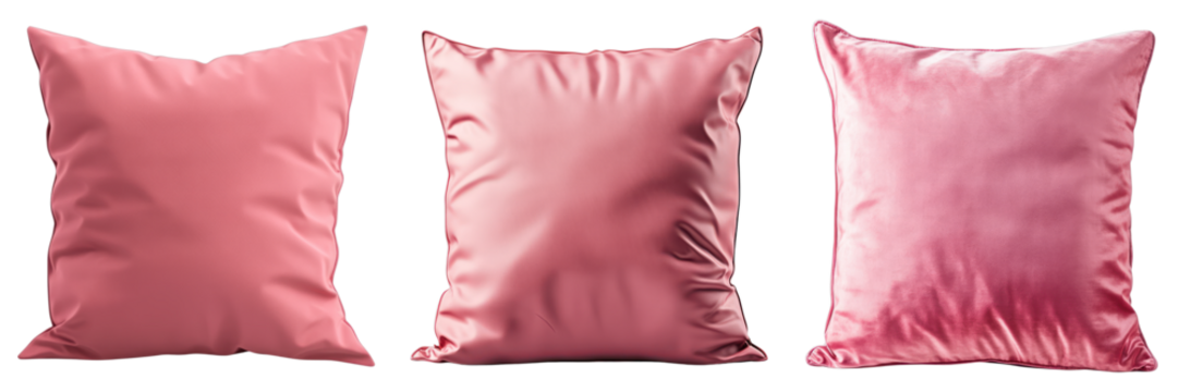 Three soft pink pillows with a luxurious texture, ideal for relaxation and comfort