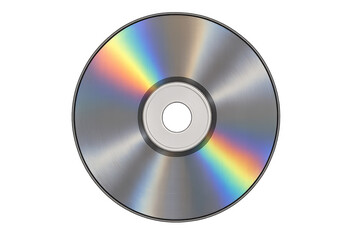 Compact disc with rainbow reflection on transparent background