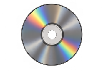 Compact disc with rainbow reflection on transparent background