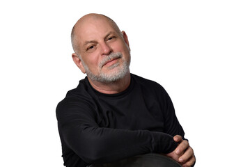 portrait adult man bald white beard face expression happy thoughtful male model gentleman in black clothes image.