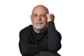 portrait adult man bald white beard face expression happy thoughtful male model gentleman in black clothes image.