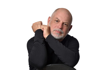 portrait adult man bald white beard face expression happy thoughtful male model gentleman in black clothes image.