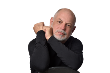 portrait adult man bald white beard face expression happy thoughtful male model gentleman in black clothes image.
