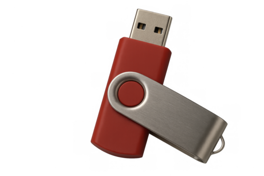 Red usb flash drive storing digital data, transparent background - Powered by Adobe