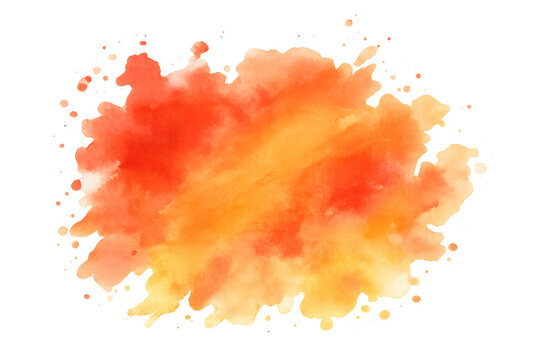 Vibrant orange and red watercolor paint splash creating a soft gradient effect with transparent background