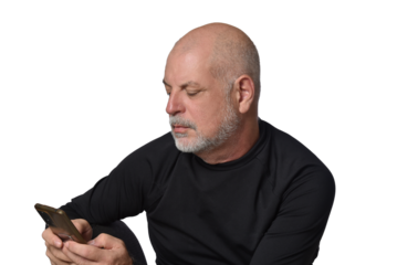 portrait adult man bald white beard face expression happy thoughtful male model gentleman in black clothes image.
