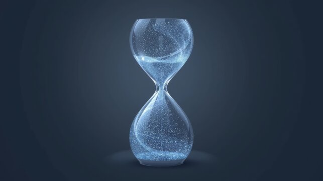 Hourglass with digital particles flowing, symbolizing time and technology