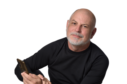 portrait adult man bald white beard face expression happy thoughtful male model gentleman in black clothes image. - Powered by Adobe