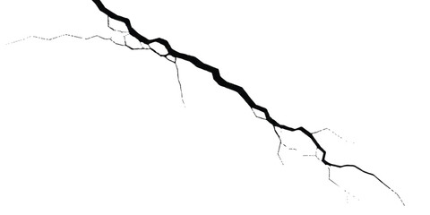 Sharp diagonal black crack texture spreading on a clean white background