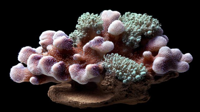 Macro Shot of Encrusted Montipora Frag: A Vibrant Showcase of Stacked SPS Coral in Marine Aquarium