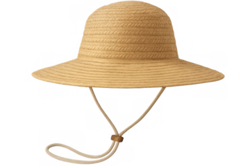 Straw sun hat with string on transparent background