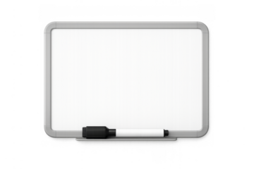 Blank whiteboard with marker on transparent background