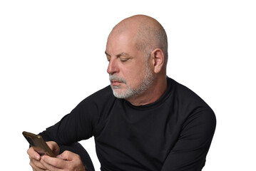 portrait adult man bald white beard face expression happy thoughtful male model gentleman in black clothes image.