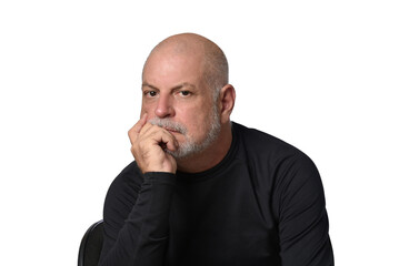 portrait adult man bald white beard face expression happy thoughtful male model gentleman in black clothes image.