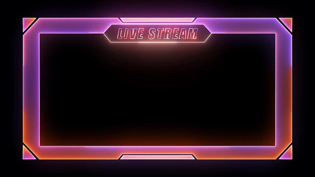 Live stream neon frame animation with neon box frame. Animated neon live streaming Icon. Neon looped light frame for live stream video a transparent background. live stream Frame - Animated.  - Powered by Adobe