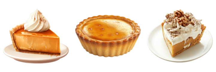 Three delicious pumpkin-themed desserts showcased in a visually appealing composition, perfect for showcasing the delicious flavor