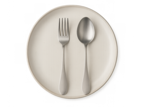 Empty plate with fork spoon tableware on transparent background