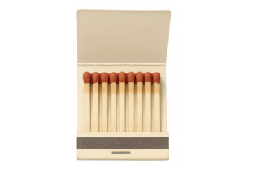 Open matchbook showing red tipped matches, transparent background