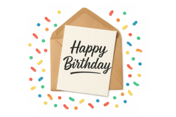 Happy birthday card inside envelope with confetti
