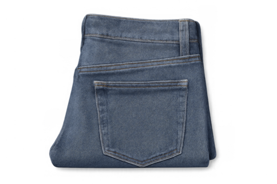 Blue denim jeans folded clothes on transparent background