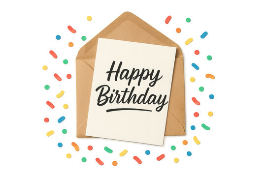 Happy birthday card inside envelope with confetti - Powered by Adobe