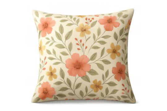 Pillow featuring watercolor floral pattern and colorful flowers - Powered by Adobe