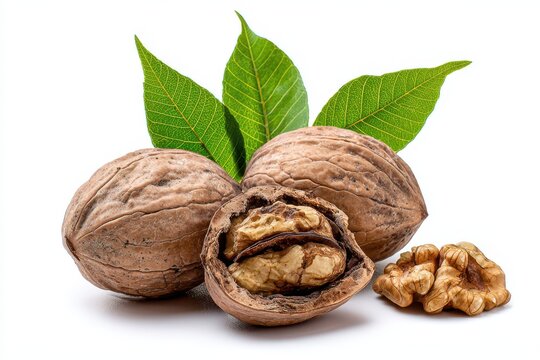 Fresh Wild Black Walnuts from Juglans Nigra Tree, Husked and Whole - Isolated on Crisp White Background